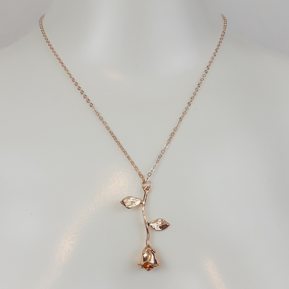 Rose Gold Dangling Rose Pendant Necklace - Picture 3 of 9